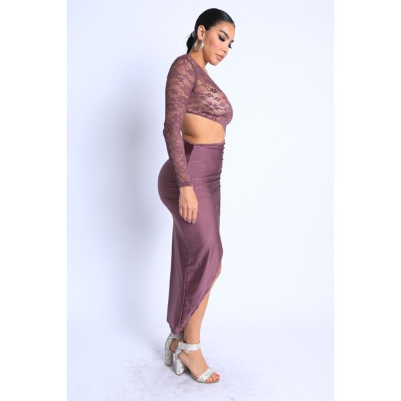 Women's Sexy Asymmetric Cut Out One Sleeve Wrap Midi Dress Dust Mauve S M L - Picture 6 of 12